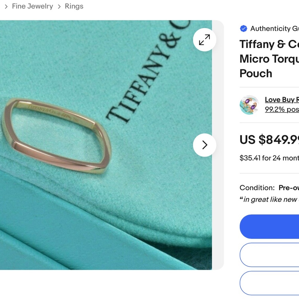 Tiffany &Co. Frank Ghery Rose Gold Torque Ring with Diamonds!